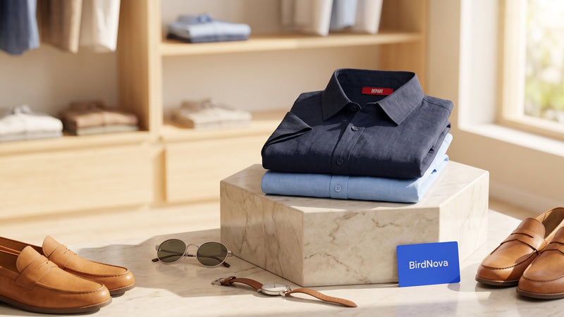 Chemises lin homme manches courtes Depart bleu marine bleu ciel ete Algerie BirdNova
