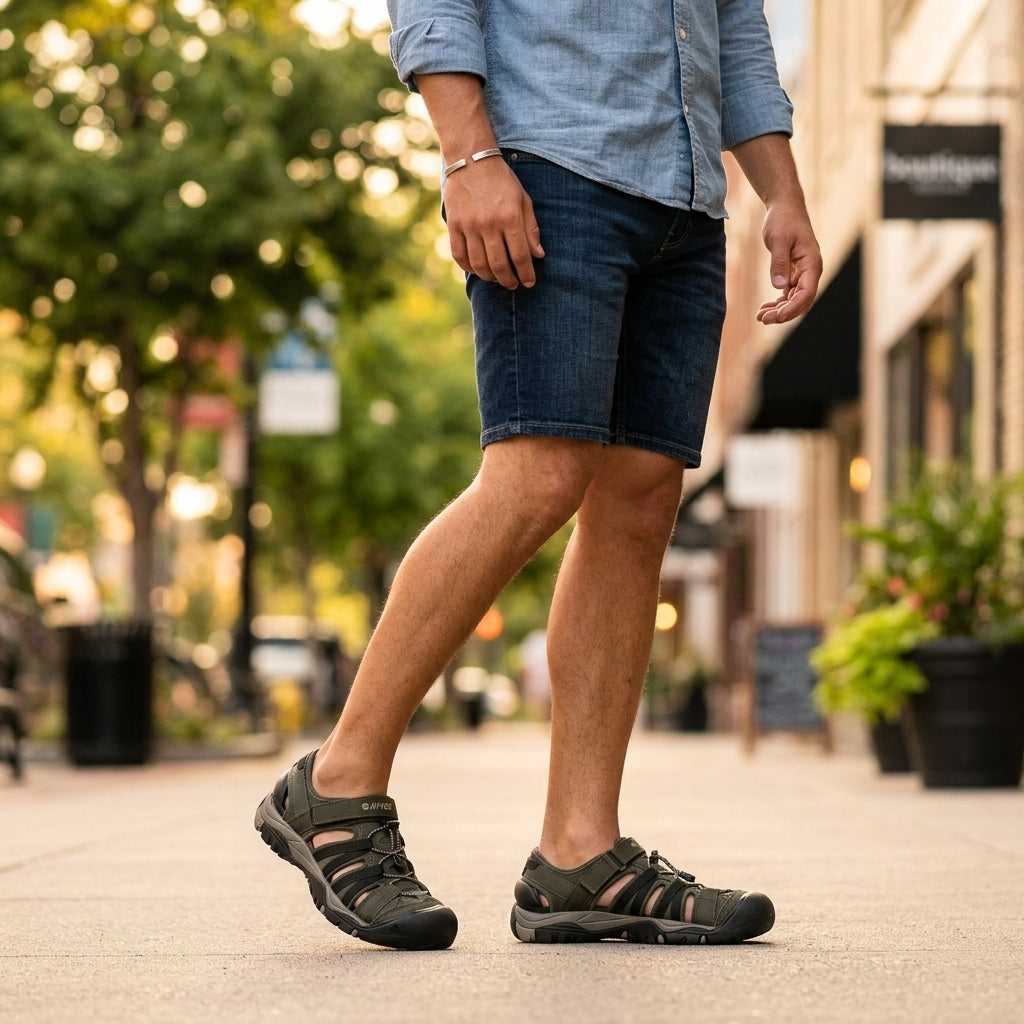 Sandales Hi-tec Shaol Bay Sea Turtle-taupe porté en contexte urbain hommes style- BirdNova Algérie