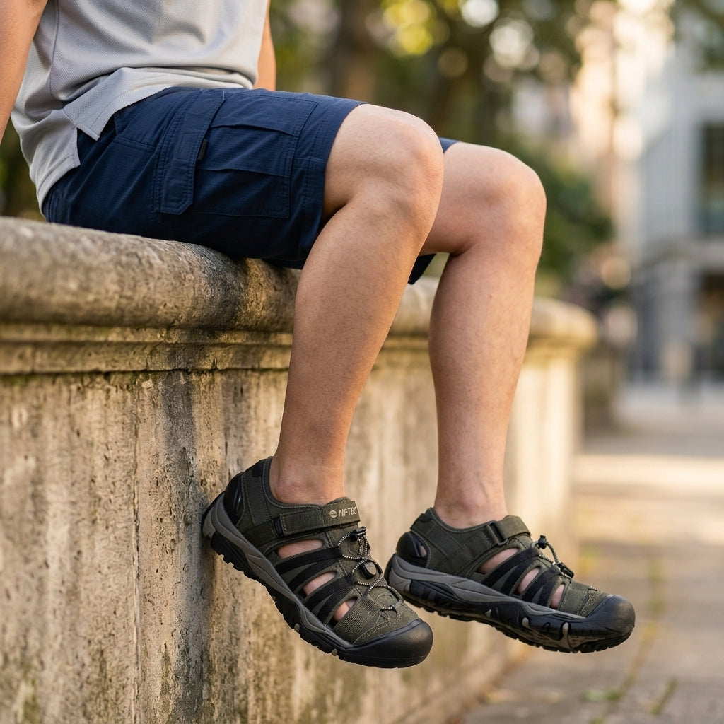 Sandales Hi-tec Shaol Bay Sea Turtle-taupe porté en contexte urbain hommes vue de profils - BirdNova Algérie