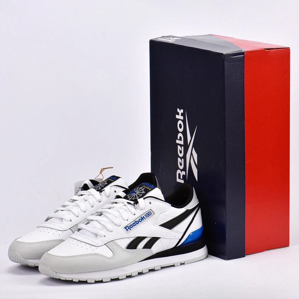 Baskets Hommes Reebok Classic Leather Clip Ftwwht/Purgry/Vecb vue de face avec boîte - BirdNova Algérie