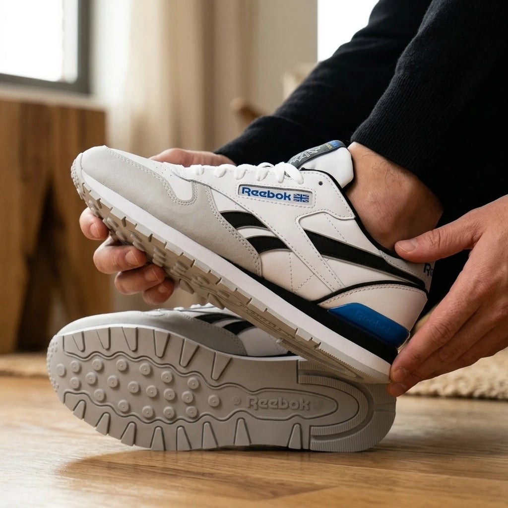 Baskets Hommes Reebok Classic Leather Clip Ftwwht/Purgry/Vecb détail produit en situation - BirdNova Algérie