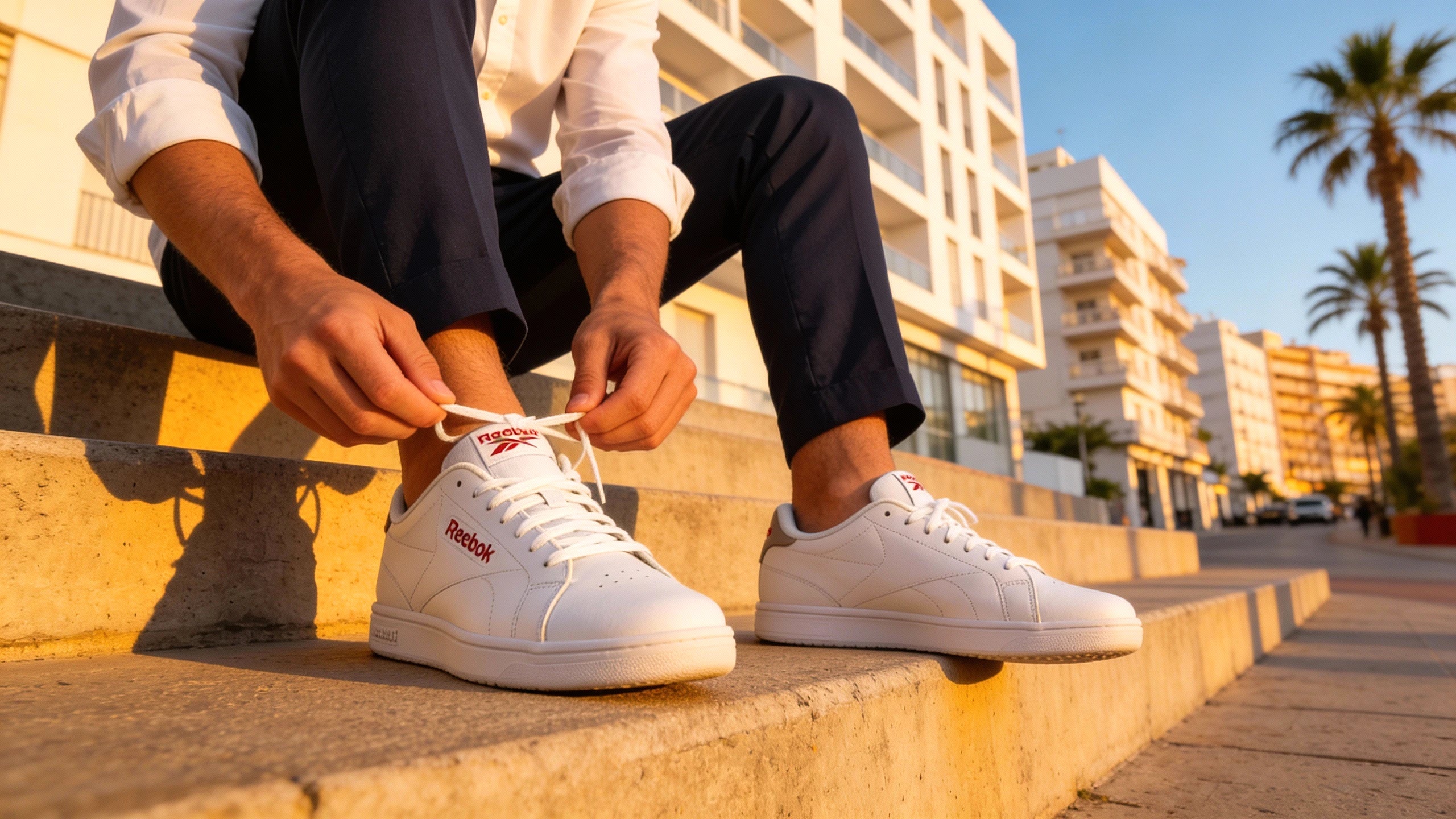 Baskets Reebok Court Clean porté en contexte urbain hommes - BirdNova Algérie