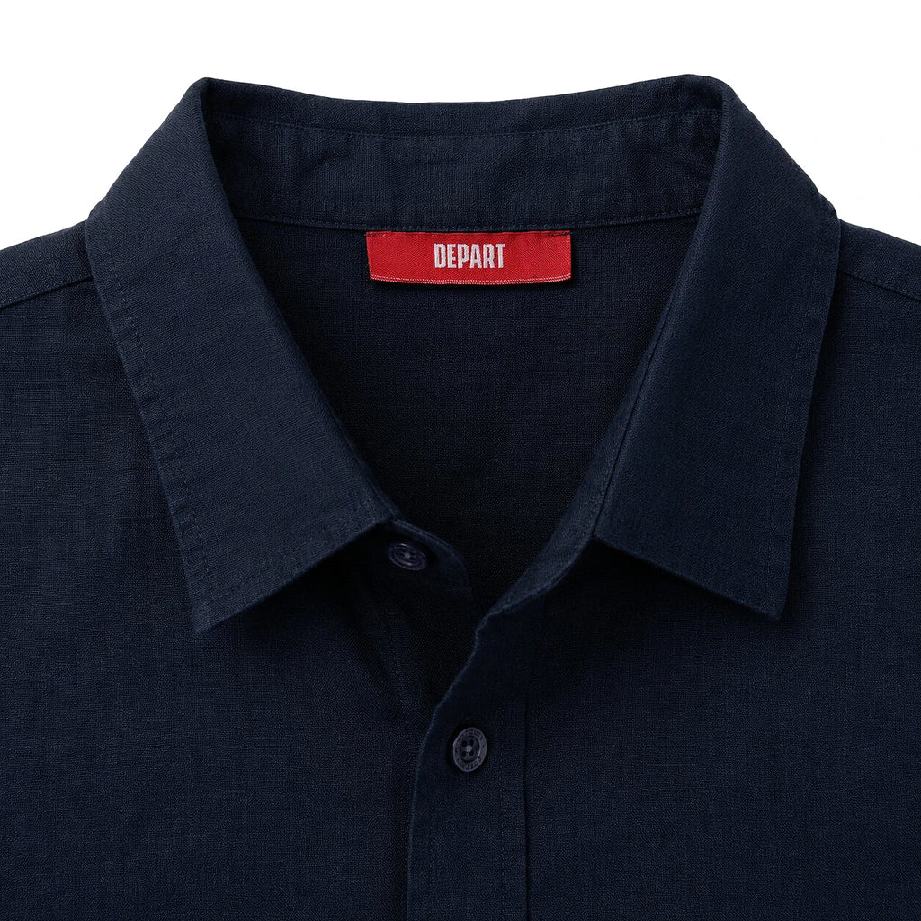 Depart Chemise Lin Bleu Marine — col et étiquette rouge, original BirdNova Algérie
