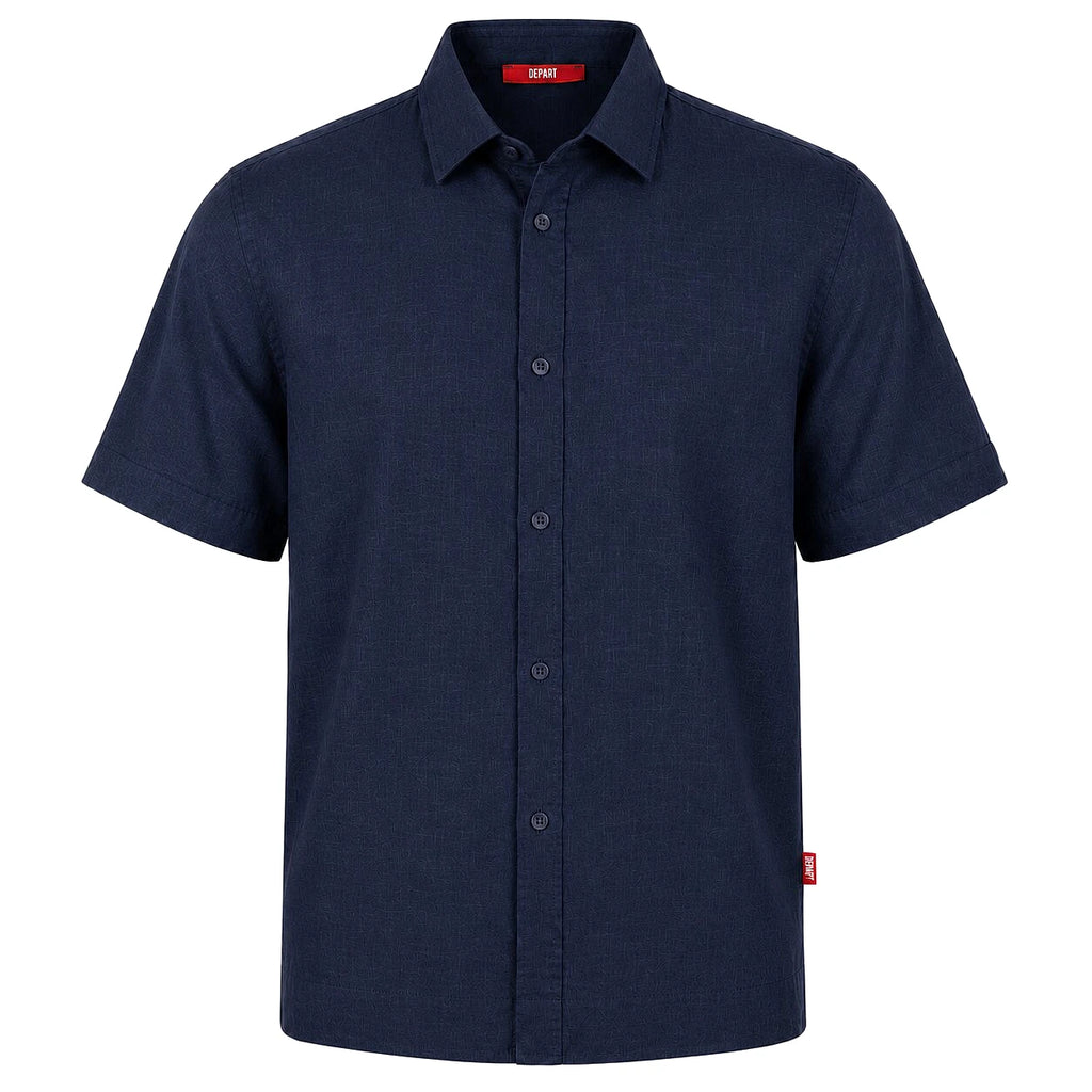 Depart Chemise En Lin Bleu Marine Homme — vue de face, original BirdNova Algérie
