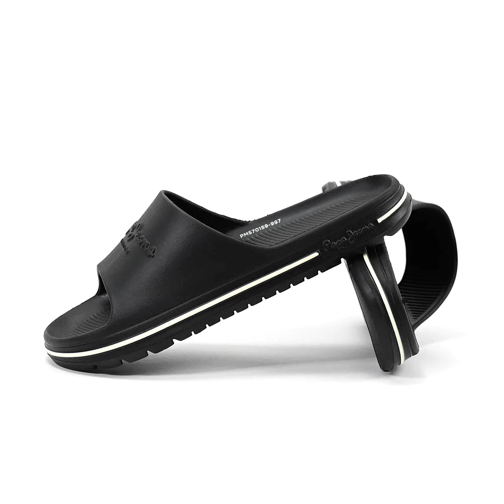 Pepe Jeans Beach Slide Noire vue de profil empilee - BirdNova Algerie