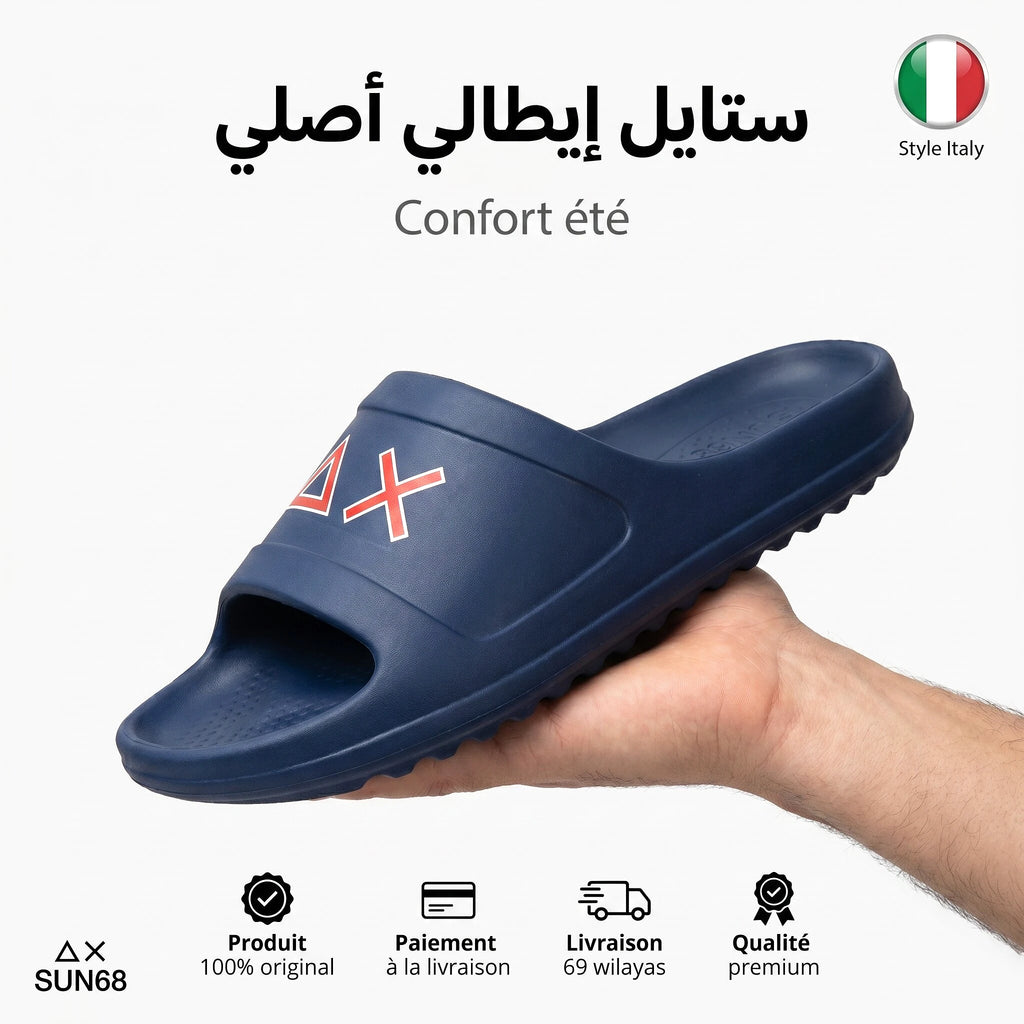 Sun68 Slippers Monoblock Bleu Marine Symbole — claquette original BirdNova Algérie