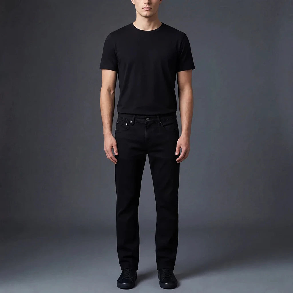 Depart Jean Regular Noir Homme porté avec t-shirt noir — original BirdNova Algérie