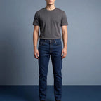 Depart Jean Slim Bleu Indigo Homme porté avec t-shirt gris — original BirdNova Algérie