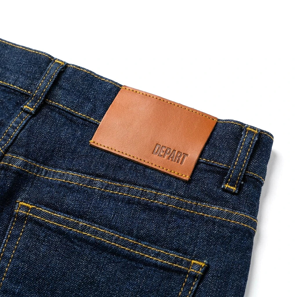 Patch cuir orange du Depart Jean Slim Bleu Foncé — original BirdNova Algérie