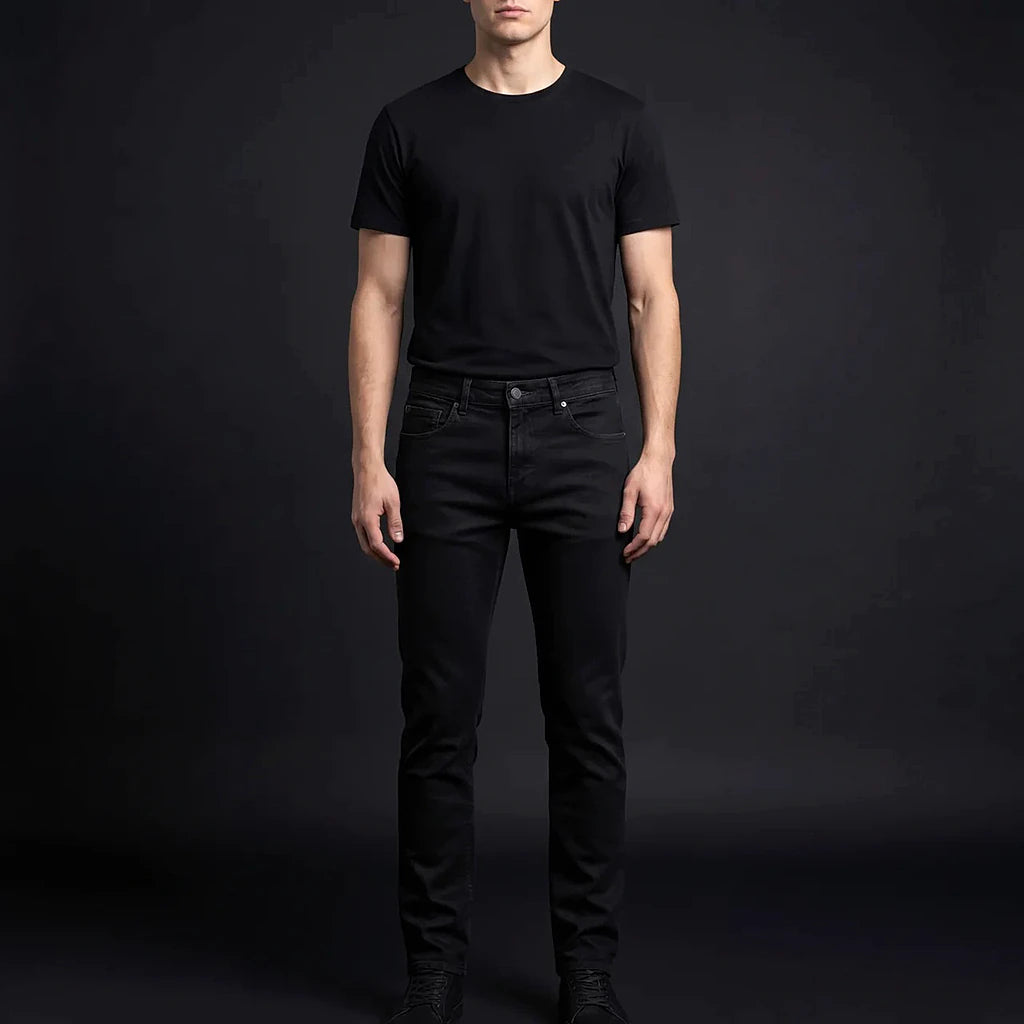 Depart Jean Slim Noir Homme porté avec t-shirt noir — jean original BirdNova Algérie