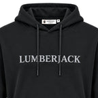 Lumberjack Hoodie Noir — gros plan sur les lettres LUMBERJACK et l'étiquette, original BirdNova Algérie