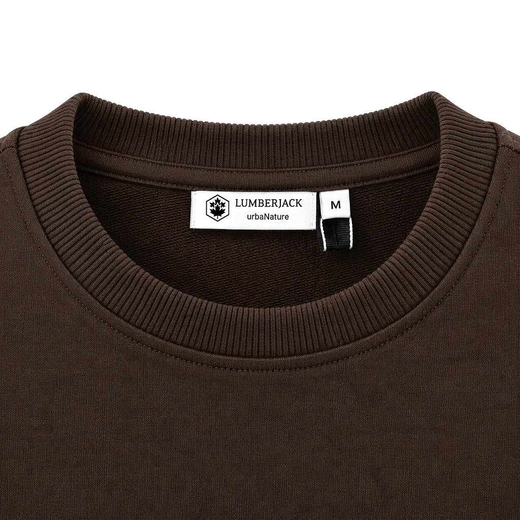 Lumberjack Sweat Shirt Marron — col rond côtelé et étiquette en gros plan, original BirdNova Algérie