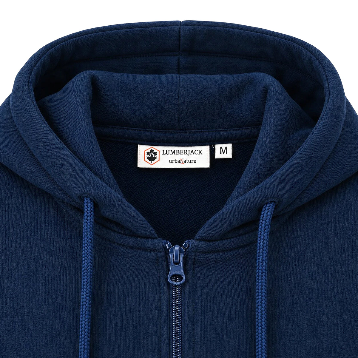 Lumberjack Zip Hoodie Bleu Marine — zip et étiquette au col en gros plan, original BirdNova Algérie