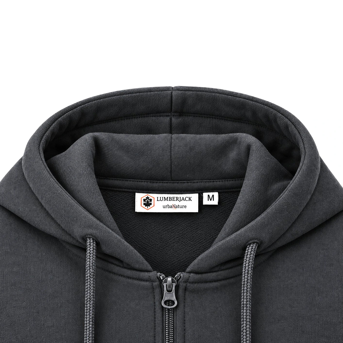 Lumberjack Zip Hoodie Gris Anthracite — col, zip et étiquette en gros plan, original BirdNova Algérie
