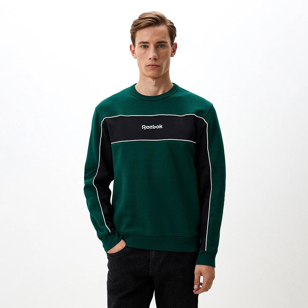 Reebok Sweat Vert Homme, vue de face portée avec bloc noir, BirdNova Algérie