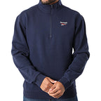 Reebok Sweat Demi-Zip Bleu Marine, vue de trois quarts avec bord-côte aux poignets, BirdNova Algérie