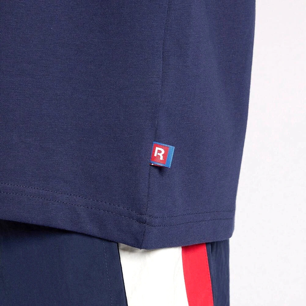 Reebok T-Shirt Bleu Marine, gros plan sur la petite étiquette colorée du bas, BirdNova Algérie