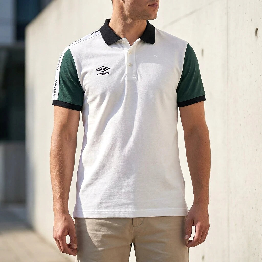 Umbro Polo Blanc Manches Vertes porté par un homme — original BirdNova Algérie