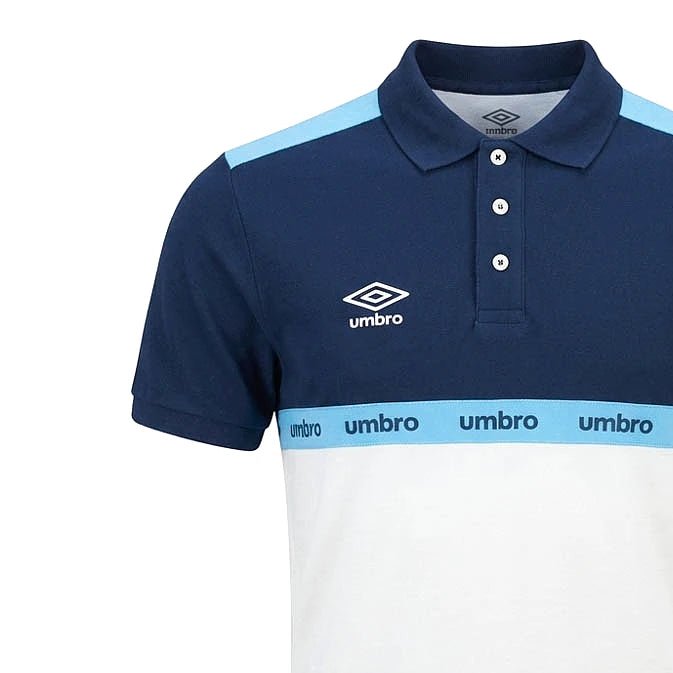 Umbro Polo Marine Et Blanc — bande bleu ciel Umbro sur la poitrine, original BirdNova Algérie