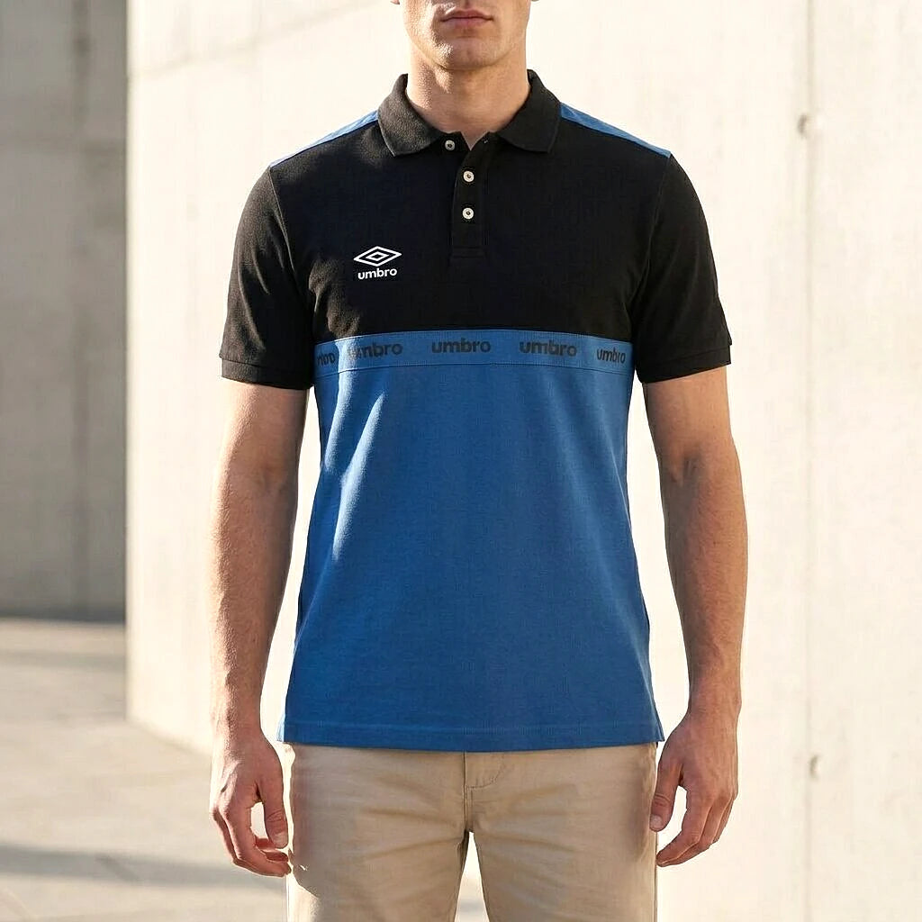 Umbro Polo Noir Et Bleu porté avec chino clair — original BirdNova Algérie