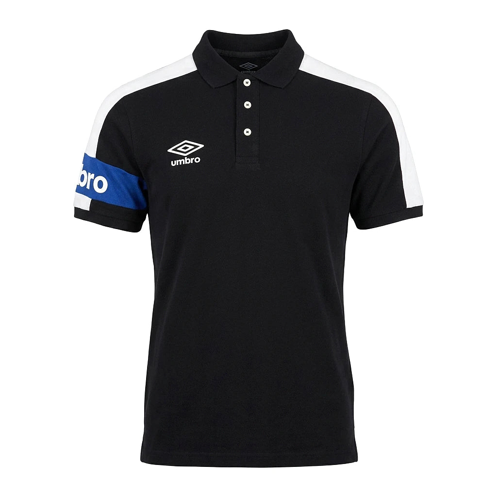 Umbro Polo Noir Brassard Bleu Royal Homme — vue de face, original BirdNova Algérie