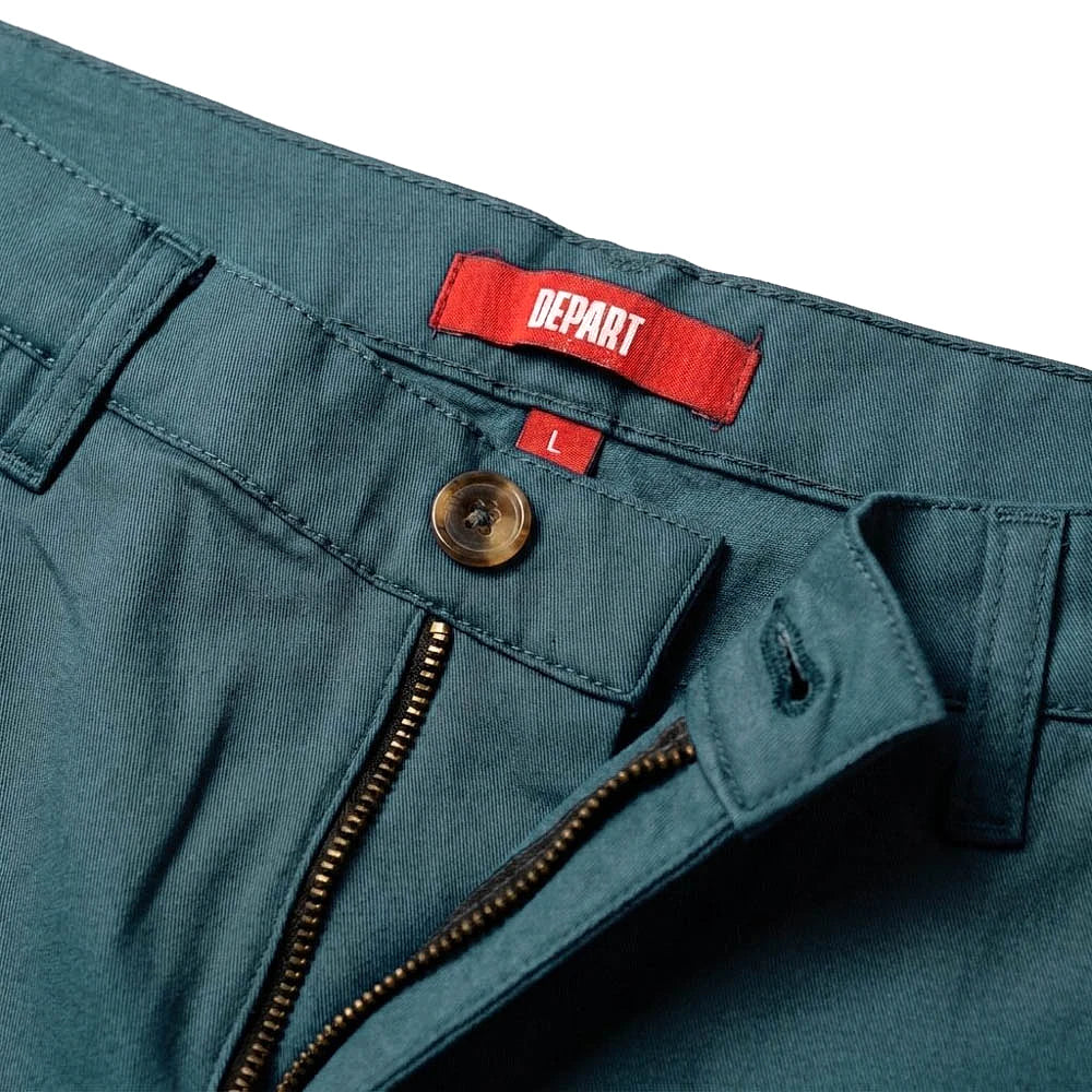 Depart Short Chino Vert Canard — zip, bouton et étiquette rouge, original BirdNova Algérie