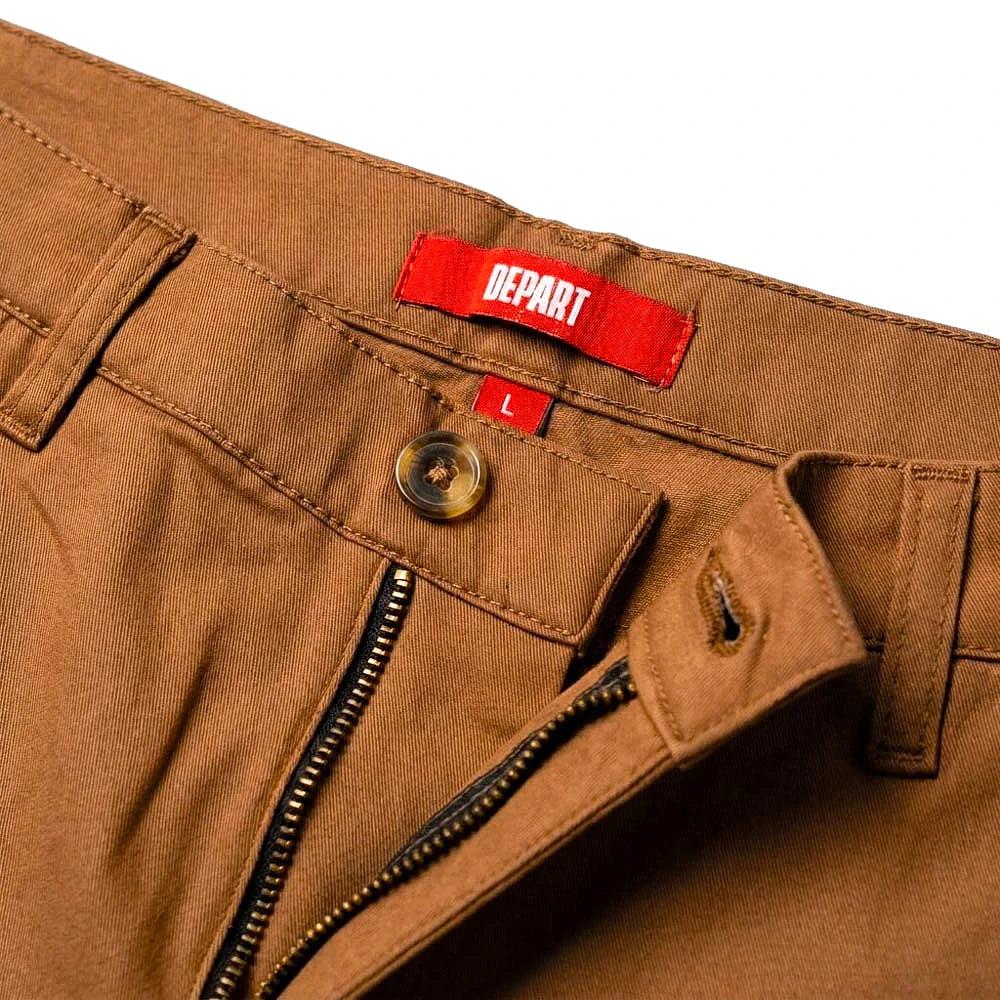 Depart Short Chino Camel — zip, bouton et étiquette rouge, original BirdNova Algérie