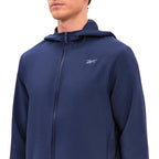 Reebok Blouson Bleu Marine, gros plan sur la capuche, le zip et le petit logo gris, BirdNova Algérie