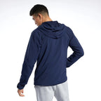 Reebok Veste Légère Bleu Marine, vue de dos portée avec capuche, BirdNova Algérie