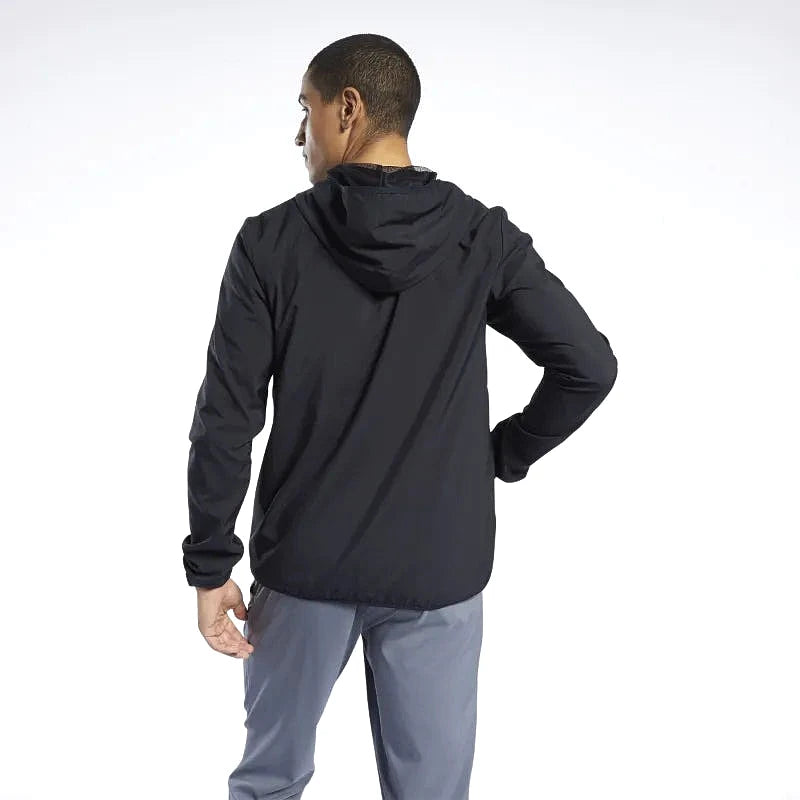 Reebok Veste Noire, vue de dos portée avec capuche, BirdNova Algérie