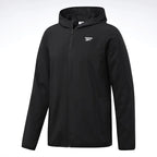 Reebok Veste Noire, vue à plat de face avec capuche et zip, BirdNova Algérie