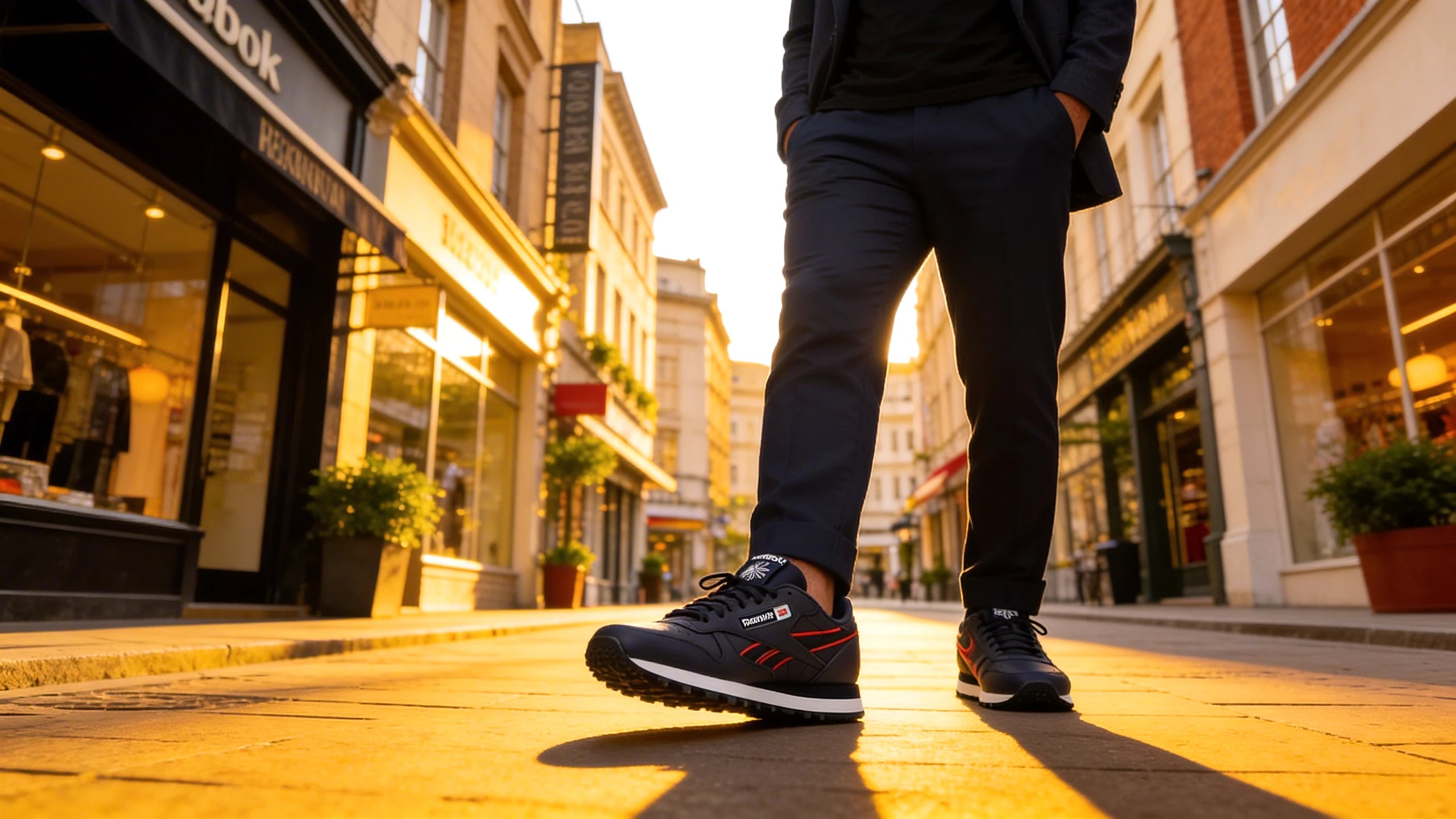 Baskets Reebok Classic Leather Navy/navy/white porté en contexte urbain hommes - BirdNova Algérie